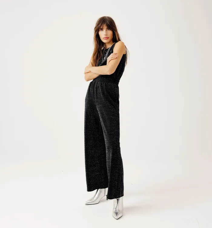 Women Wideleg Glitzy Trousers 8211 Black Promod Trousers
