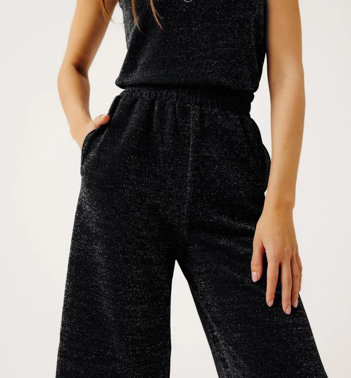 Women Wideleg Glitzy Trousers 8211 Black Promod Trousers
