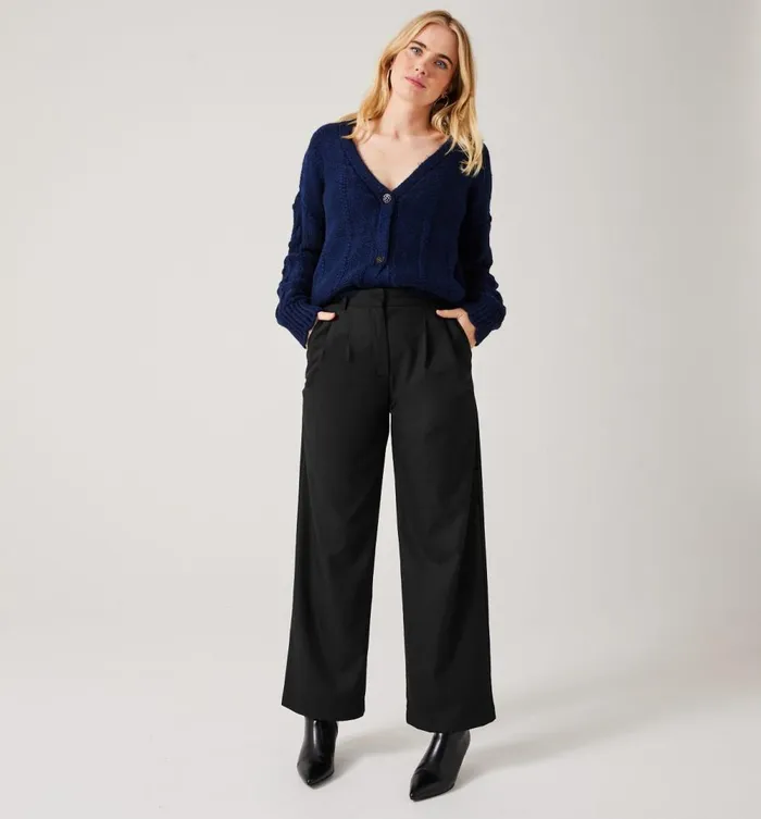 Women Wideleg Pleat Trousers 8211 Black Promod Trousers