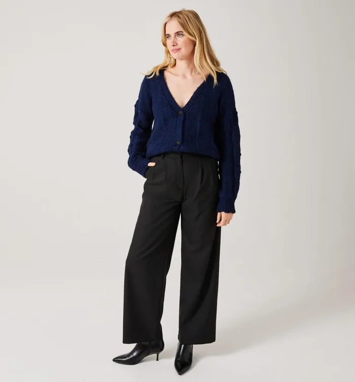 Women Wideleg Pleat Trousers 8211 Black Promod Trousers