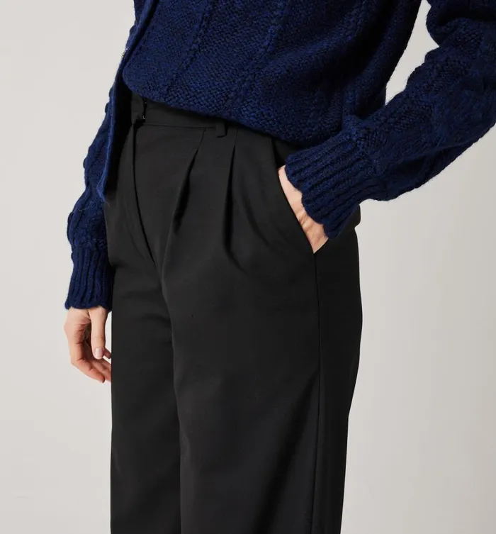 Women Wideleg Pleat Trousers 8211 Black Promod Trousers