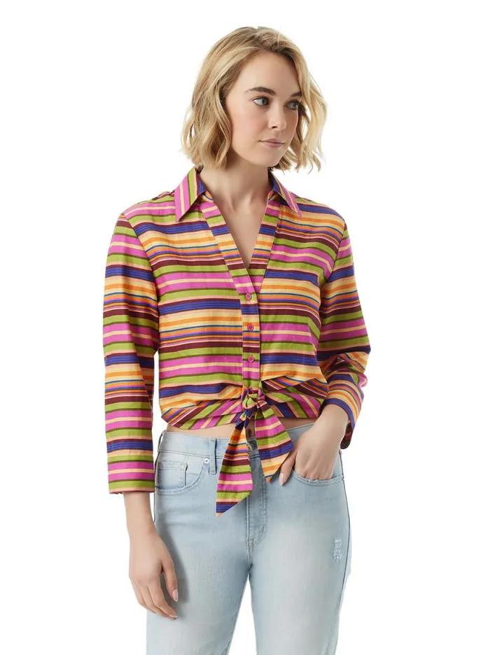 Women Wisteria Tie Front Top In Rainbow Stripe Jessica Simpson Sets