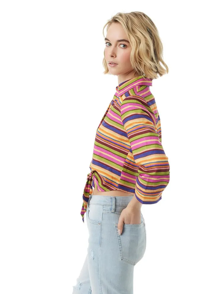 Women Wisteria Tie Front Top In Rainbow Stripe Jessica Simpson Sets