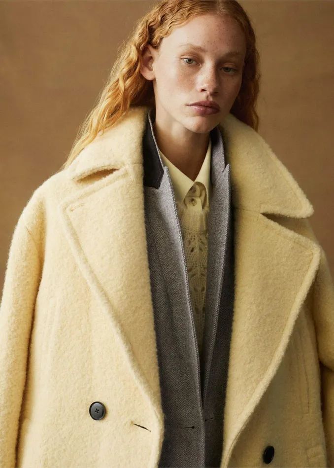 Women WoolBlend Boucl Coat Winter Citrus MEEM