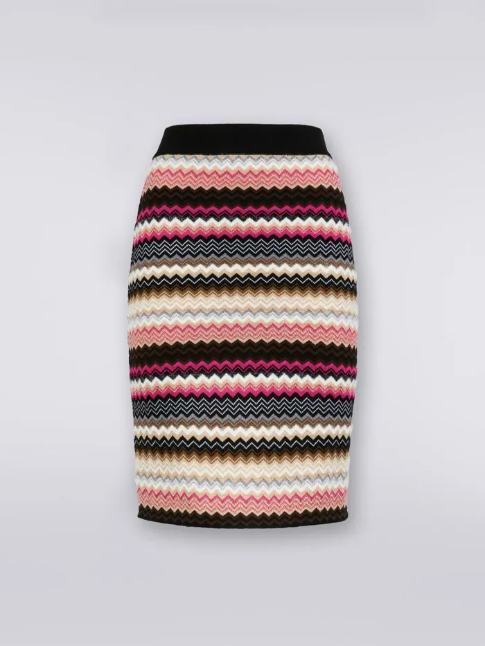 Women Wool Blend Chevron Knit Skirt Multicoloured Missoni Skirts