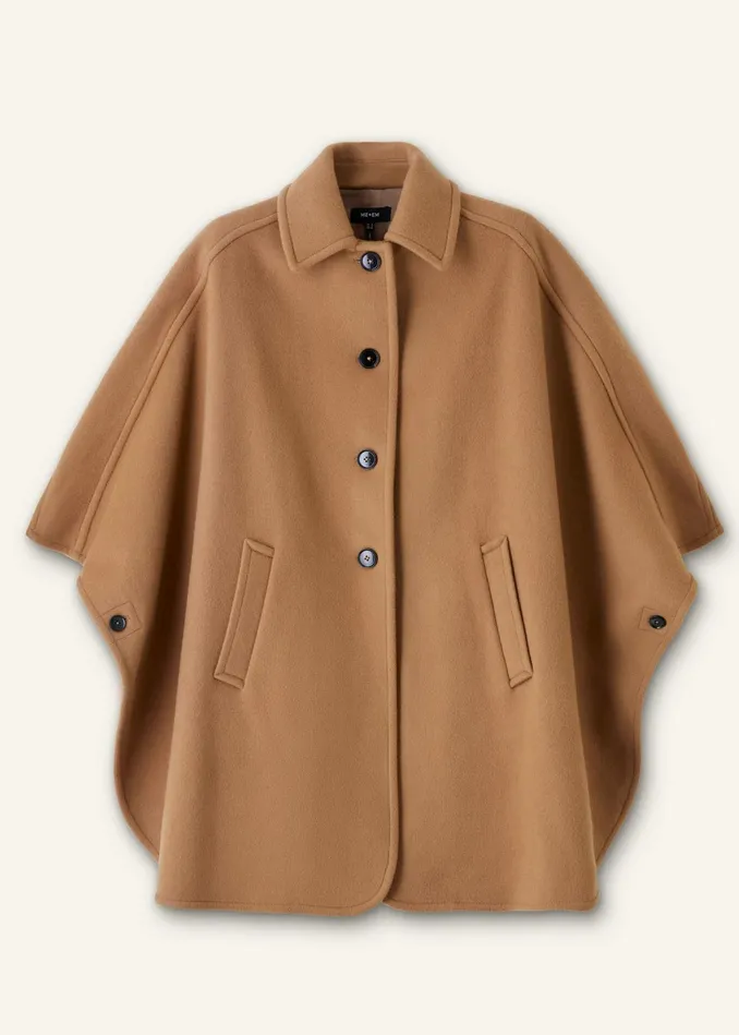 Women WoolBlend Engineered Seam Cape Coat Deep Camel MEEM