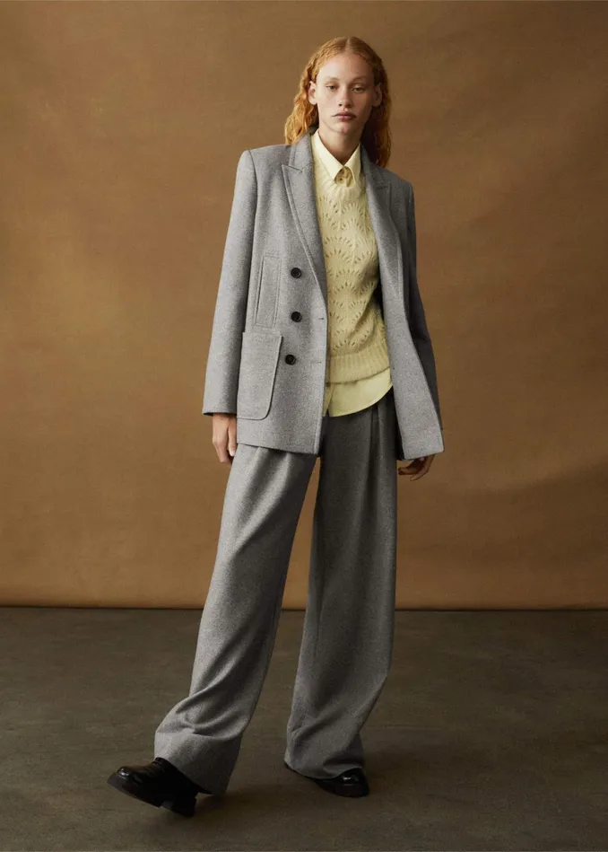 Women WoolBlend Herringbone Relaxed Jacket Grey MEEM