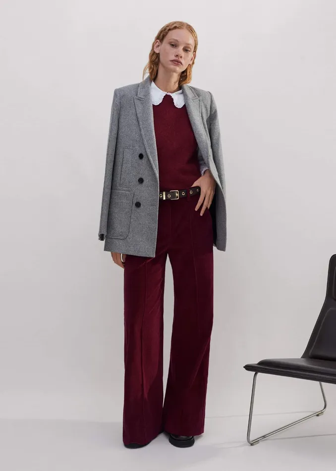 Women WoolBlend Herringbone Relaxed Jacket Grey MEEM