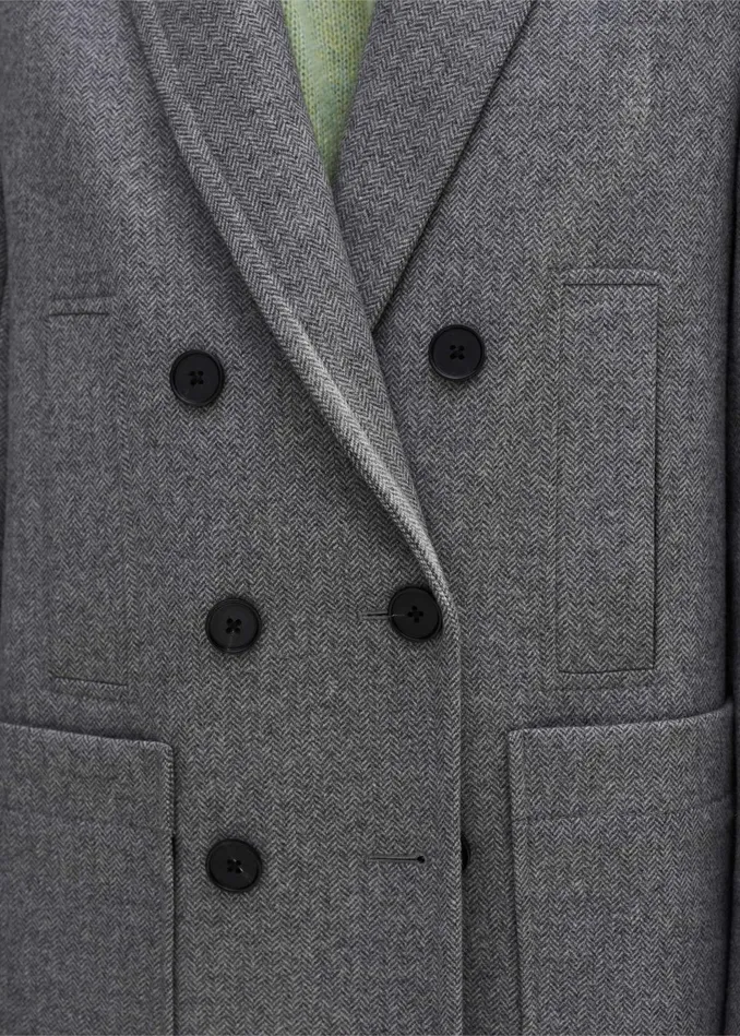 Women WoolBlend Herringbone Relaxed Jacket Grey MEEM