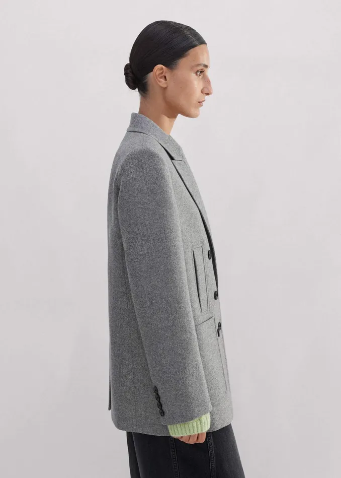 Women WoolBlend Herringbone Relaxed Jacket Grey MEEM