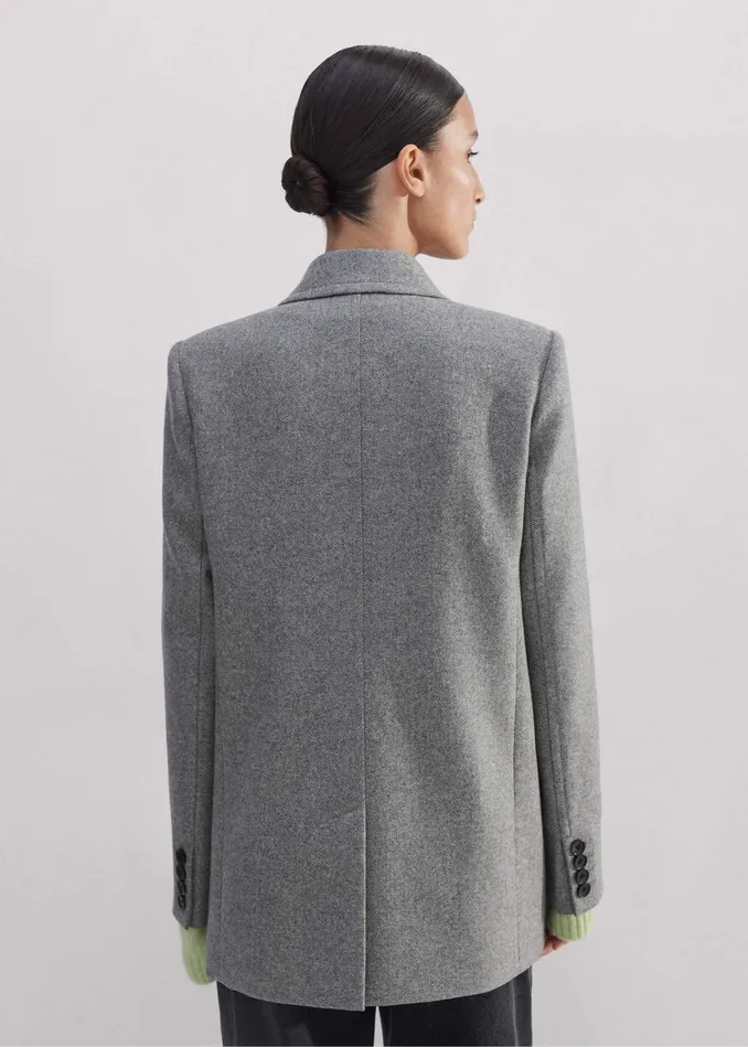 Women WoolBlend Herringbone Relaxed Jacket Grey MEEM