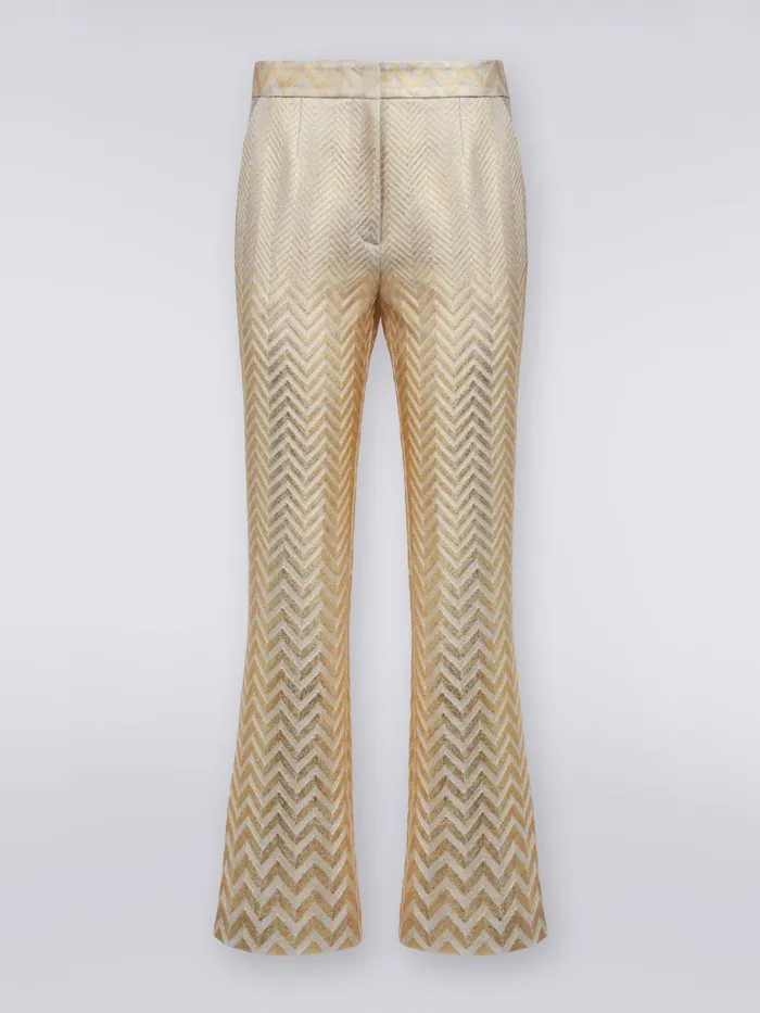 Women Zigzag Cotton And Viscose Flared Trousers Gold Missoni Trousers