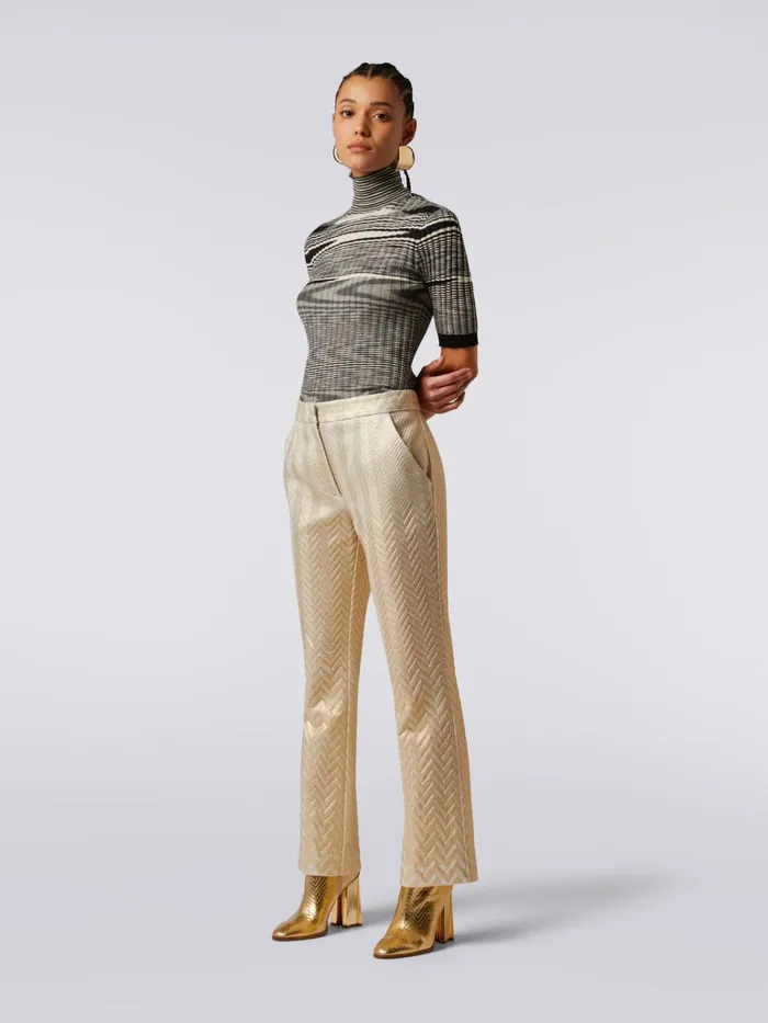 Women Zigzag Cotton And Viscose Flared Trousers Gold Missoni Trousers Women Zigzag Cotton And Viscose Flared Trousers Gold Missoni Trousers