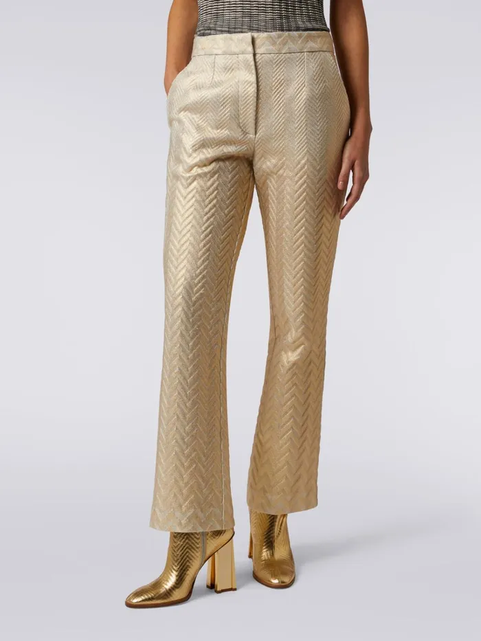 Women Zigzag Cotton And Viscose Flared Trousers Gold Missoni Trousers Women Zigzag Cotton And Viscose Flared Trousers Gold Missoni Trousers