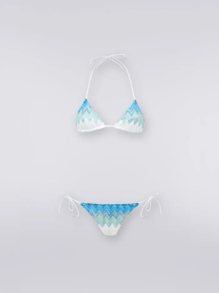 Women Zigzag Viscose Blend Bikini With Lurex White Blue and Sky Blue Missoni Swimsuits