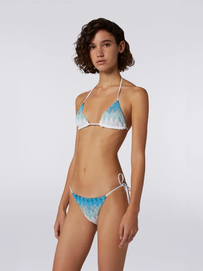 Women Zigzag Viscose Blend Bikini With Lurex White Blue and Sky Blue Missoni Swimsuits
