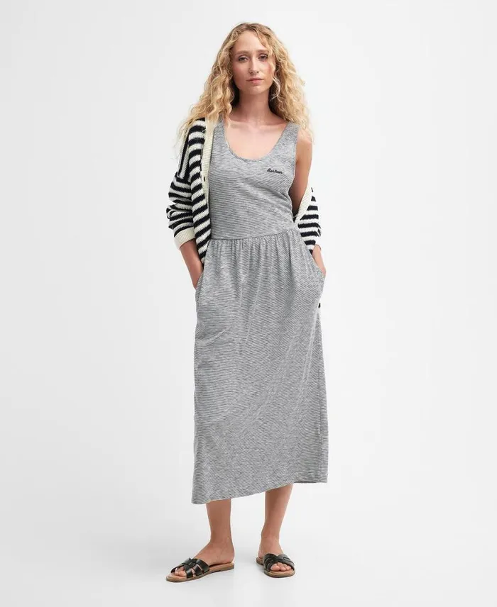 Woodford Midi Dress Pink Lavender Stripe Women Barbour Dresses and Skirts