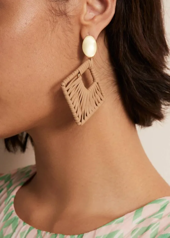 Woven Square Drop Earrings Putty Women Phase Eight Jewellery