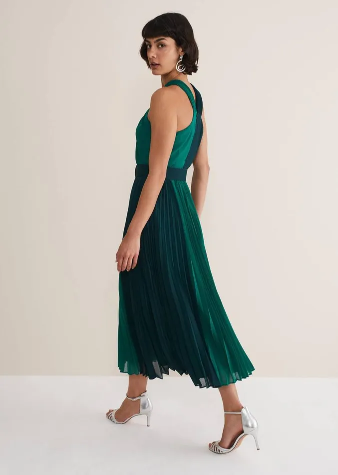 Xenia Pleated Midi Dress Bright Green Women Phase Eight Dresses