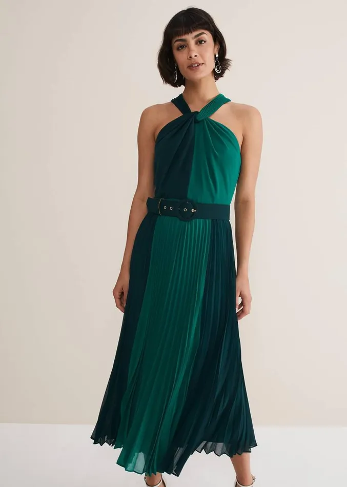 Xenia Pleated Midi Dress Bright Green Women Phase Eight Dresses