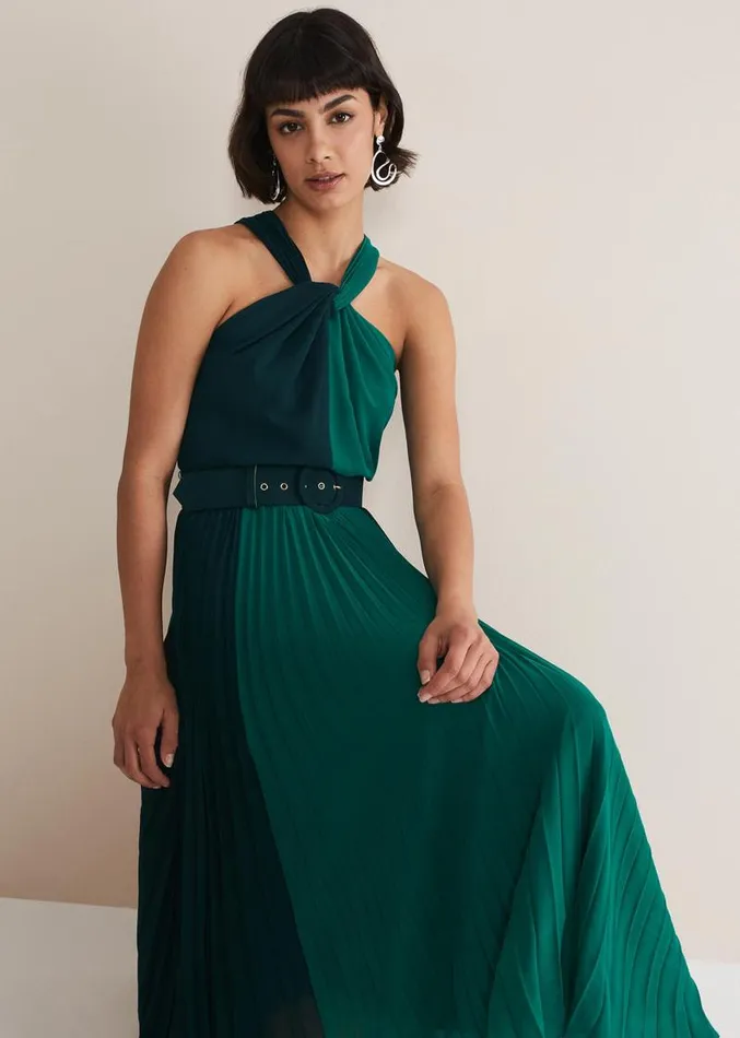 Xenia Pleated Midi Dress Bright Green Women Phase Eight Dresses